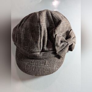 Brown Plaid Newsboy Cap with Bow